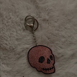 Crystal Skull Keychain - Pink Rhinestone Accent